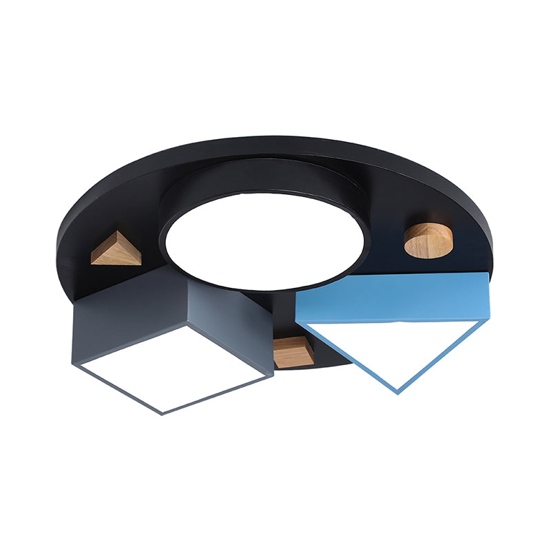 16"/26" W Modern Geometry Iron LED Ceiling Light, Grey/Grey-Blue Flush Mount for Bedroom