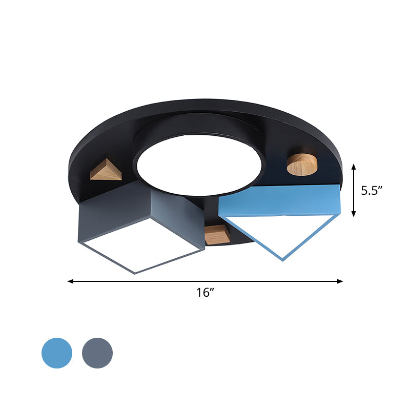 16"/26" W Modern Geometry Iron LED Ceiling Light, Grey/Grey-Blue Flush Mount for Bedroom