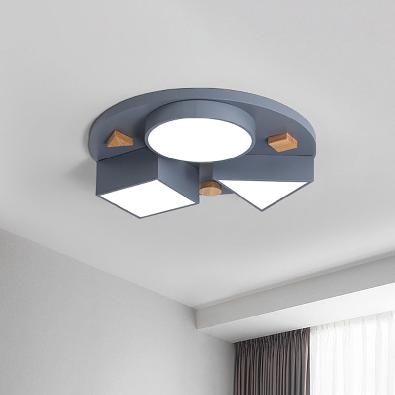 16"/26" W Modern Geometry Iron LED Ceiling Light, Grey/Grey-Blue Flush Mount for Bedroom