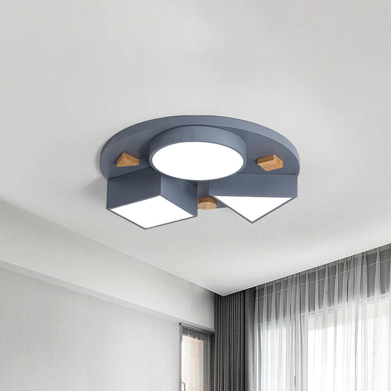 16"/26" W Modern Geometry Iron LED Ceiling Light, Grey/Grey-Blue Flush Mount for Bedroom