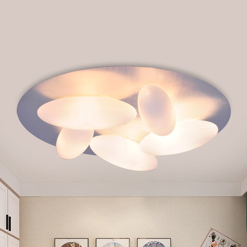 Modern White Glass Flush Mount Ceiling Lamp with Rice Grain Shape - 3/5 Heads for Living Room