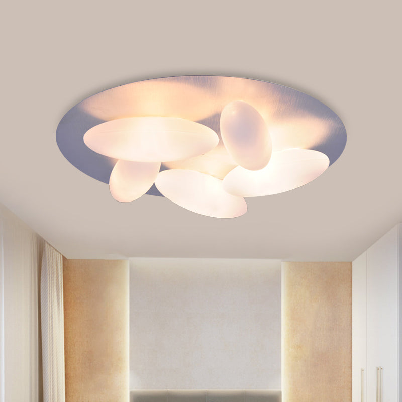 Modern White Glass Flush Mount Ceiling Lamp with Rice Grain Shape - 3/5 Heads for Living Room