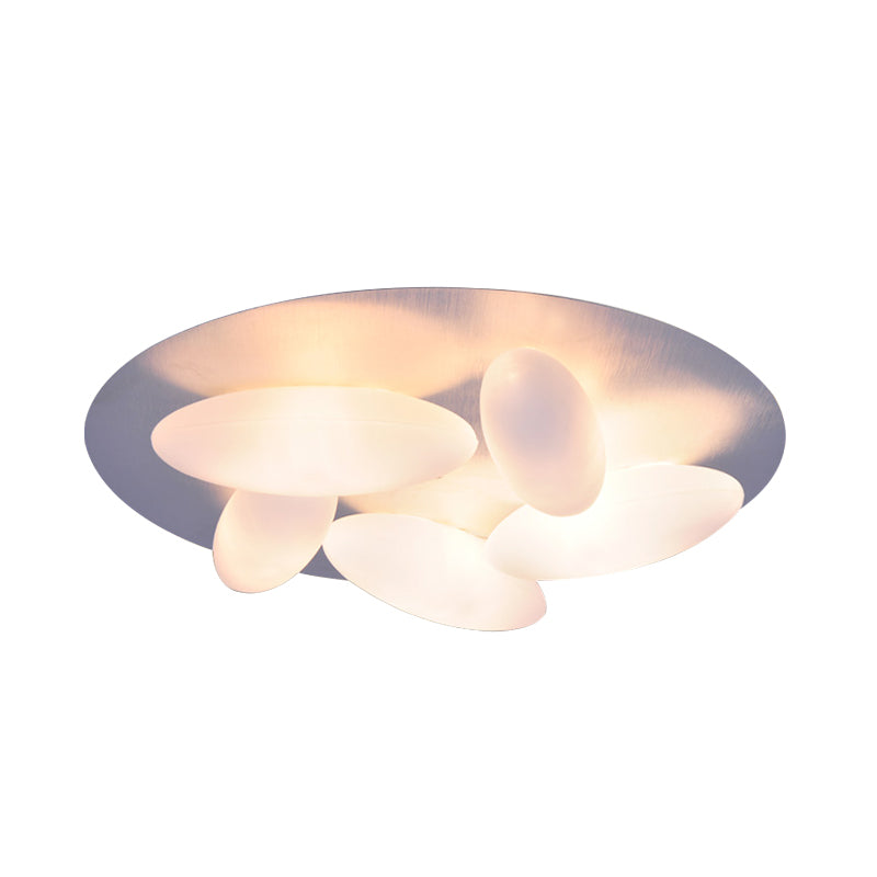 Modern White Glass Flush Mount Ceiling Lamp With Rice Grain Shape - 3/5 Heads For Living Room