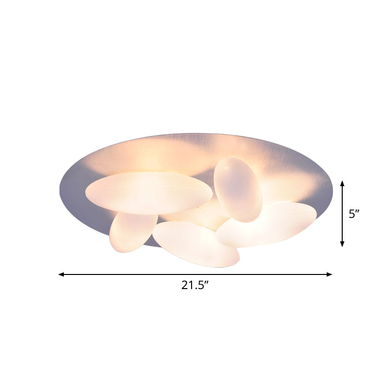 Modern White Glass Flush Mount Ceiling Lamp With Rice Grain Shape - 3/5 Heads For Living Room