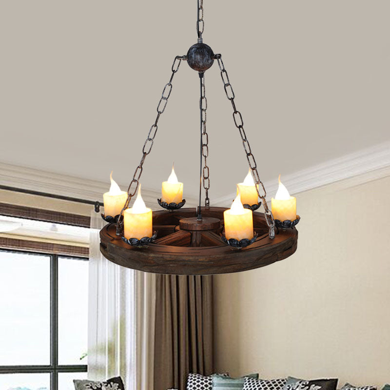 Marina - Lustre en marbre : élégant pendentif à 6 têtes avec design de roue en bois