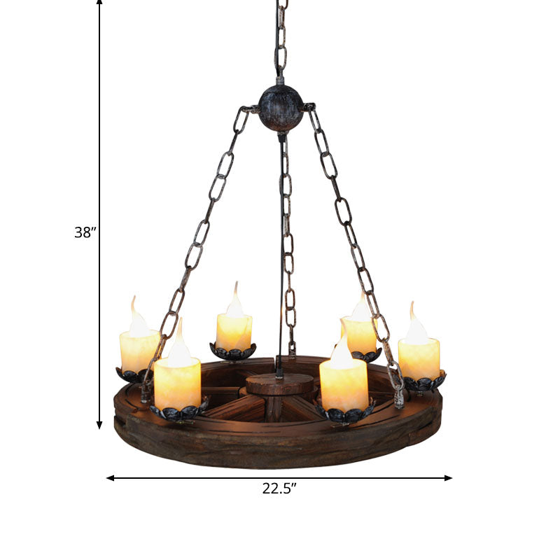 Marina - Lustre en marbre : élégant pendentif à 6 têtes avec design de roue en bois