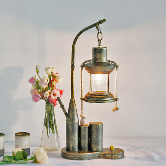 Clear Glass Indoor Desk Light With Metal Base - Kerosene Table Lighting Warehouse Brass 1
