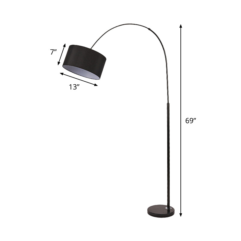 Modern Drum Floor Lamp With Marble Base - Black Fabric Shade Perfect For Living Room