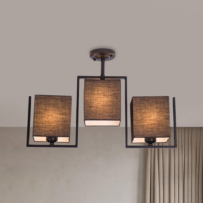 Plafonnier semi-encastré cubique moderne avec 3 ampoules et abat-jour en tissu