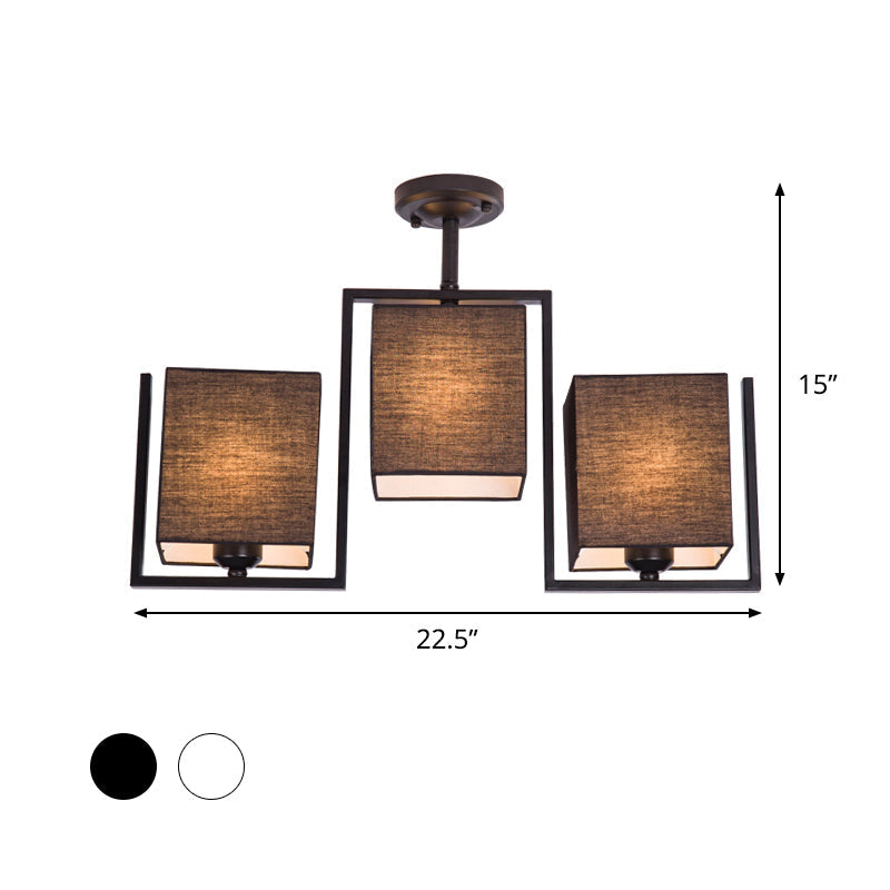 Plafonnier semi-encastré cubique moderne avec 3 ampoules et abat-jour en tissu