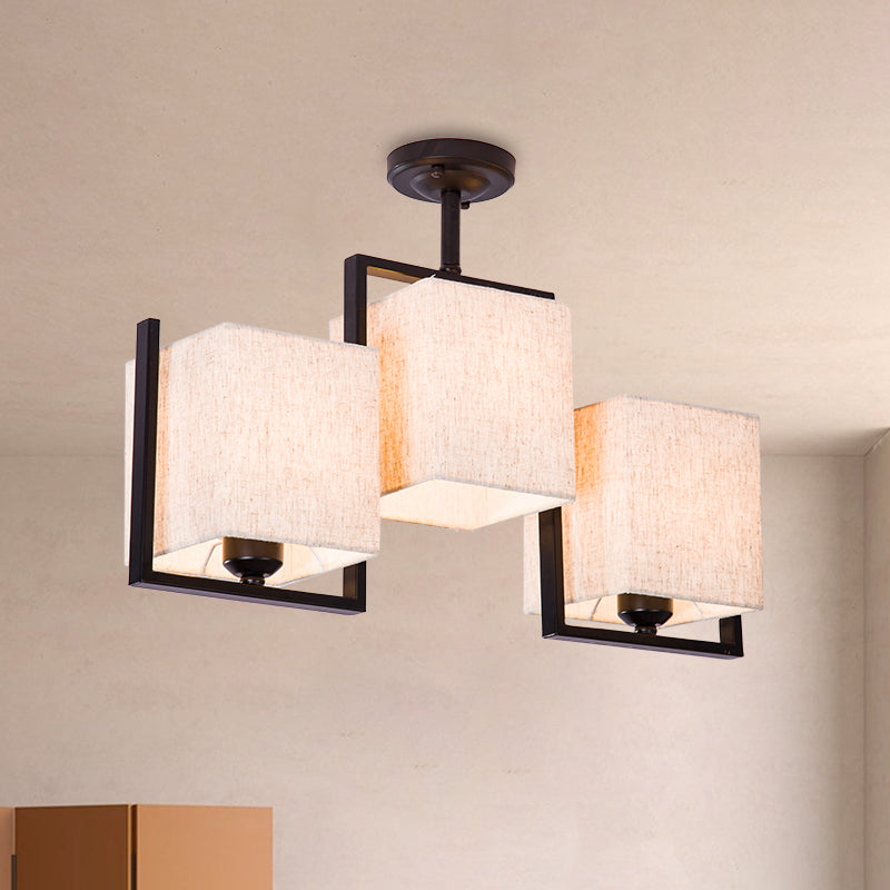 Plafonnier semi-encastré cubique moderne avec 3 ampoules et abat-jour en tissu