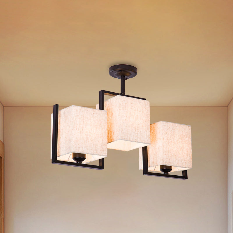 Plafonnier semi-encastré cubique moderne avec 3 ampoules et abat-jour en tissu
