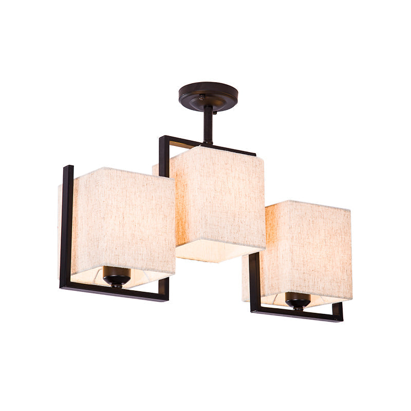 Plafonnier semi-encastré cubique moderne avec 3 ampoules et abat-jour en tissu