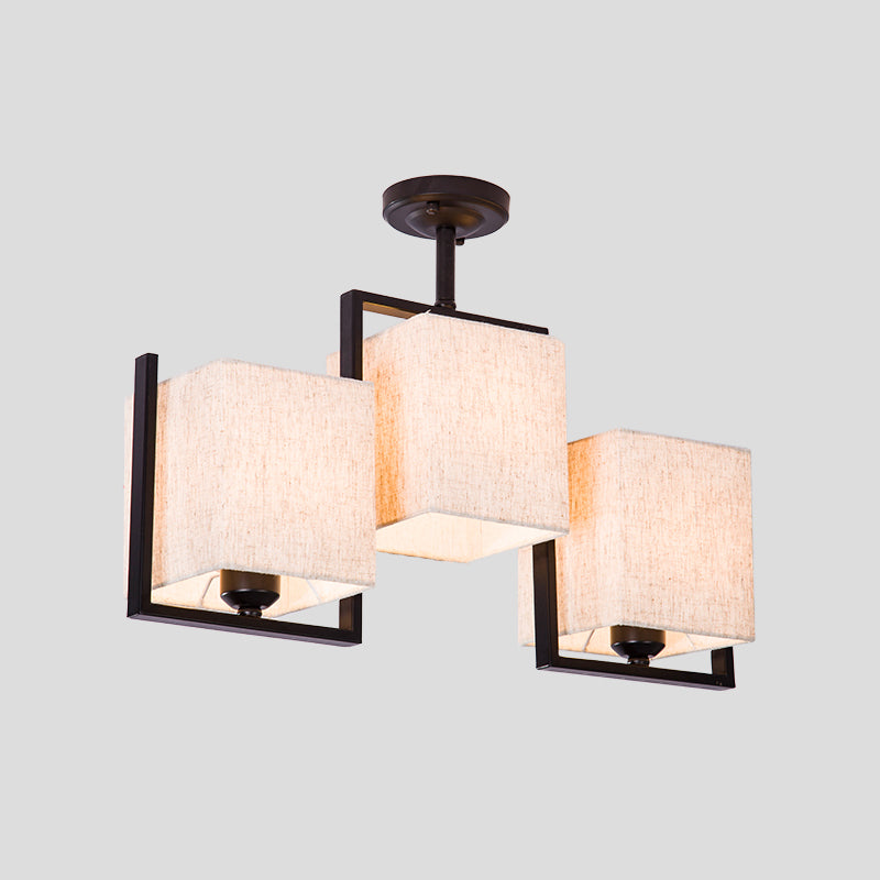 Plafonnier semi-encastré cubique moderne avec 3 ampoules et abat-jour en tissu