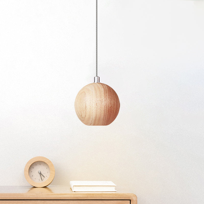 Suspension en bois Sleek Sphere - Plafonnier LED beige pour salle d'étude