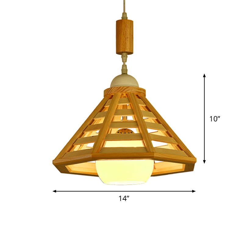 Modern Wood Pendant Lamp with 1 Light for Dining Room in Beige Color