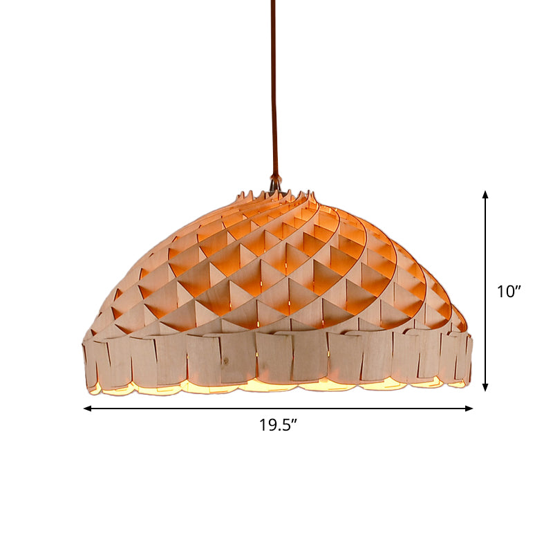 Dome Asian Wood Pendant Lamp With Hand Woven Design And Led Light