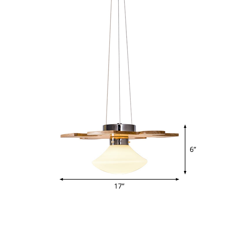 Suspension Light with Modern Wood Jigsaw Puzzle Design - Mushroom Cream Glass Shade