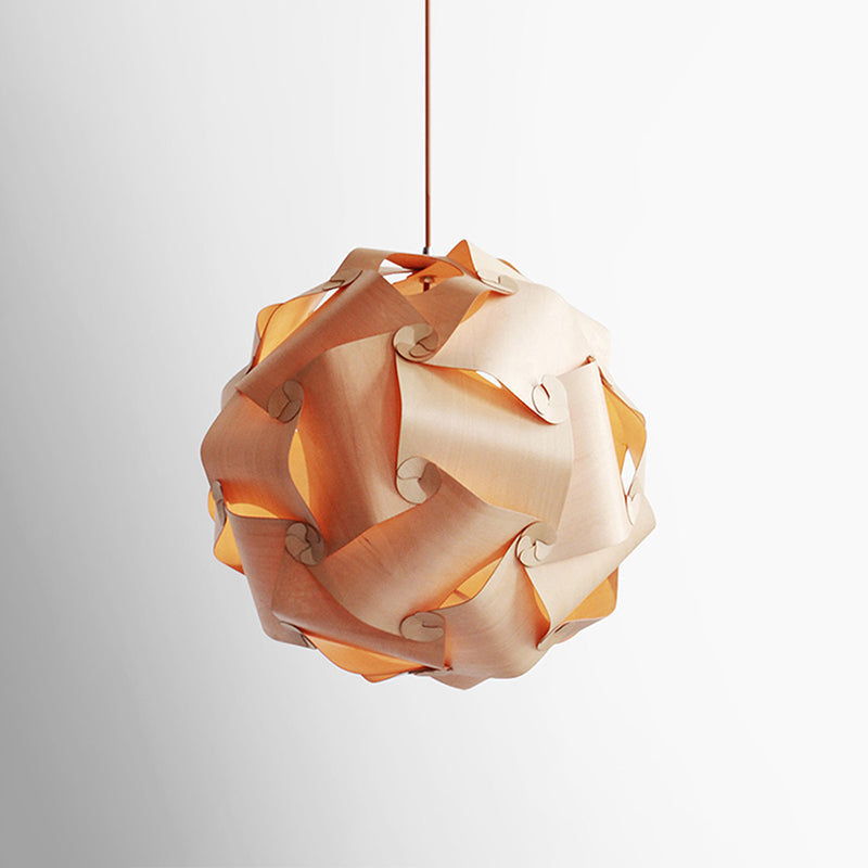 Modern Wood Veneer Pendant Light Kit for Dining Room - 1 Bulb Hanging Lamp