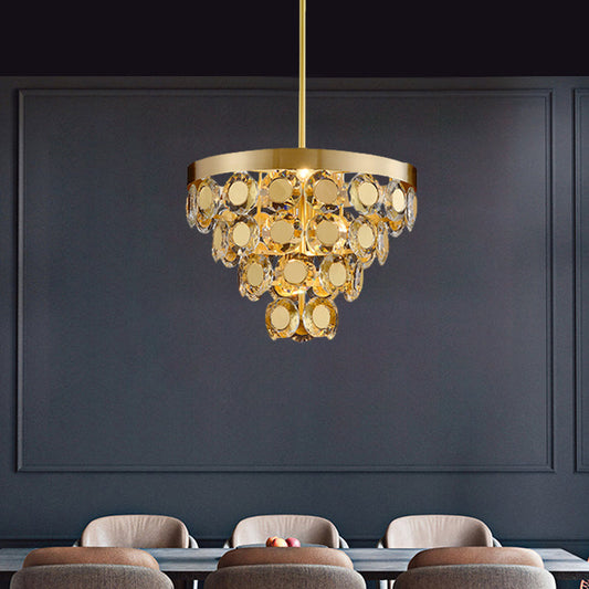 Modern Crystal Cone Chandelier Pendant Light with 5 Bulbs - Brass Finish, Perfect for Restaurants