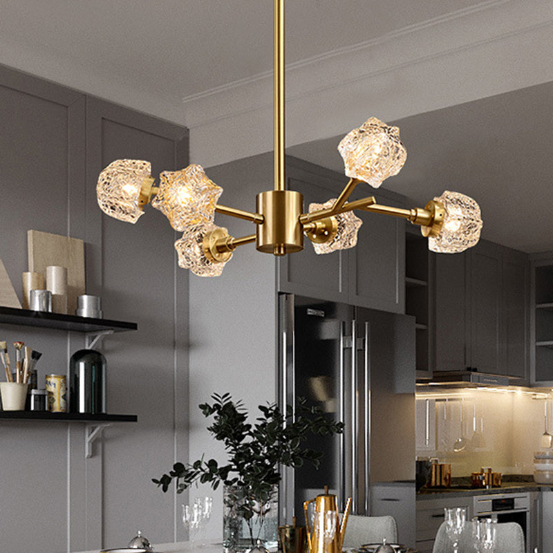 Lustre moderne en laiton en forme d'étoile - Suspension en cristal à 6 ampoules pour salle à manger