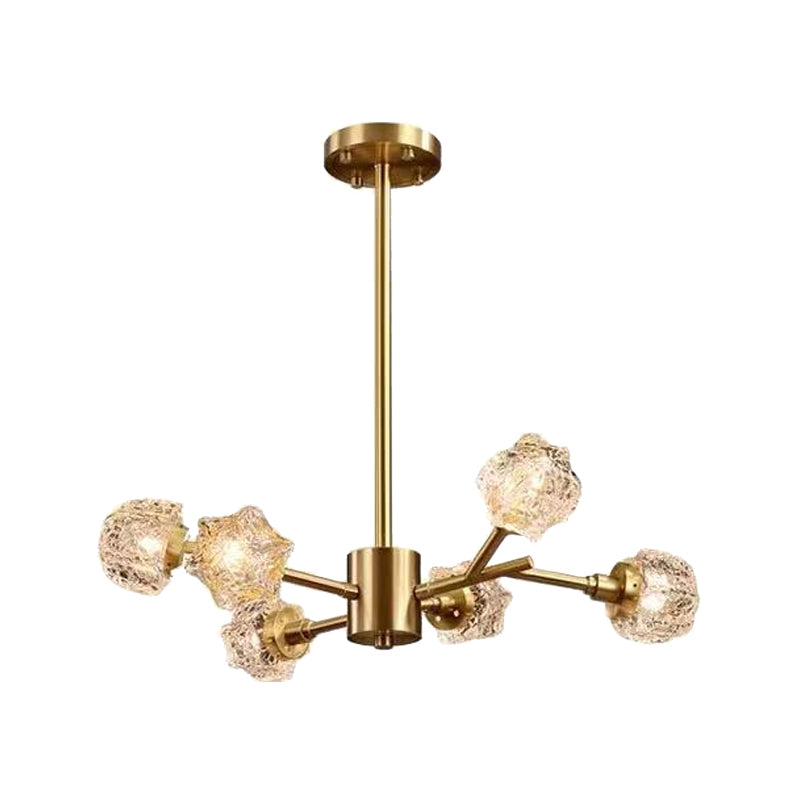 Lustre moderne en laiton en forme d'étoile - Suspension en cristal à 6 ampoules pour salle à manger