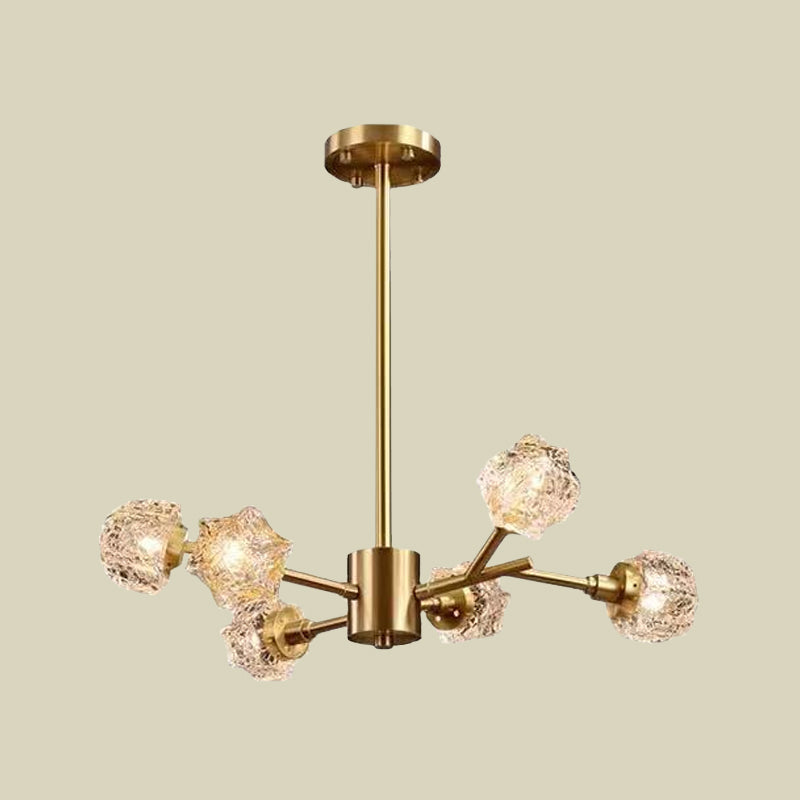 Lustre moderne en laiton en forme d'étoile - Suspension en cristal à 6 ampoules pour salle à manger