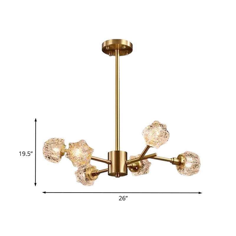 Lustre moderne en laiton en forme d'étoile - Suspension en cristal à 6 ampoules pour salle à manger