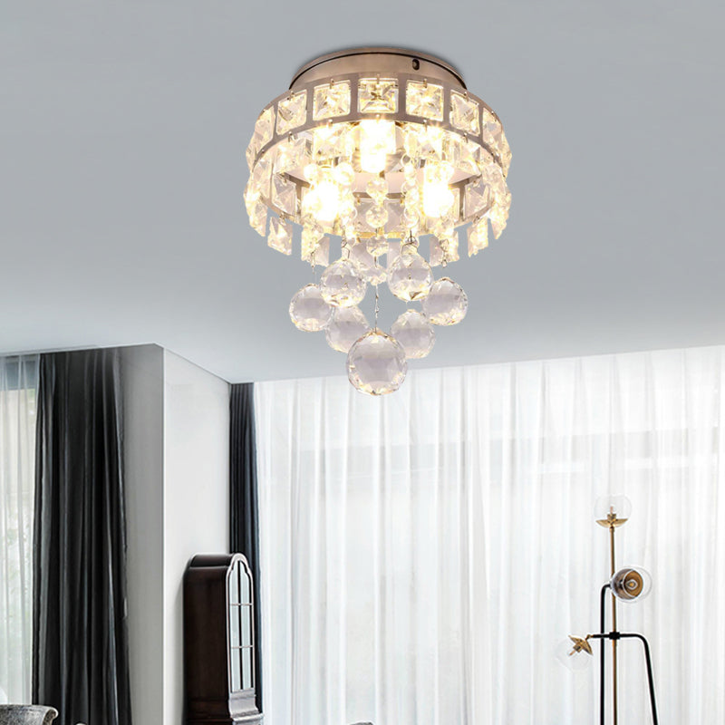 Modern Silver 3-Light Flush Mount Lamp with Clear Crystal Ball - Stylish Ceiling Lighting