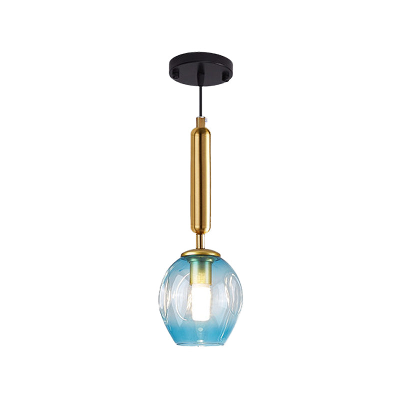 Modernist Pendant Lamp Fixture With Blue/Smoke Gray Dimpled Glass For Tulip Bedside Hanging Lighting