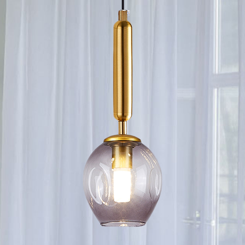 Modernist Pendant Lamp Fixture With Blue/Smoke Gray Dimpled Glass For Tulip Bedside Hanging Lighting
