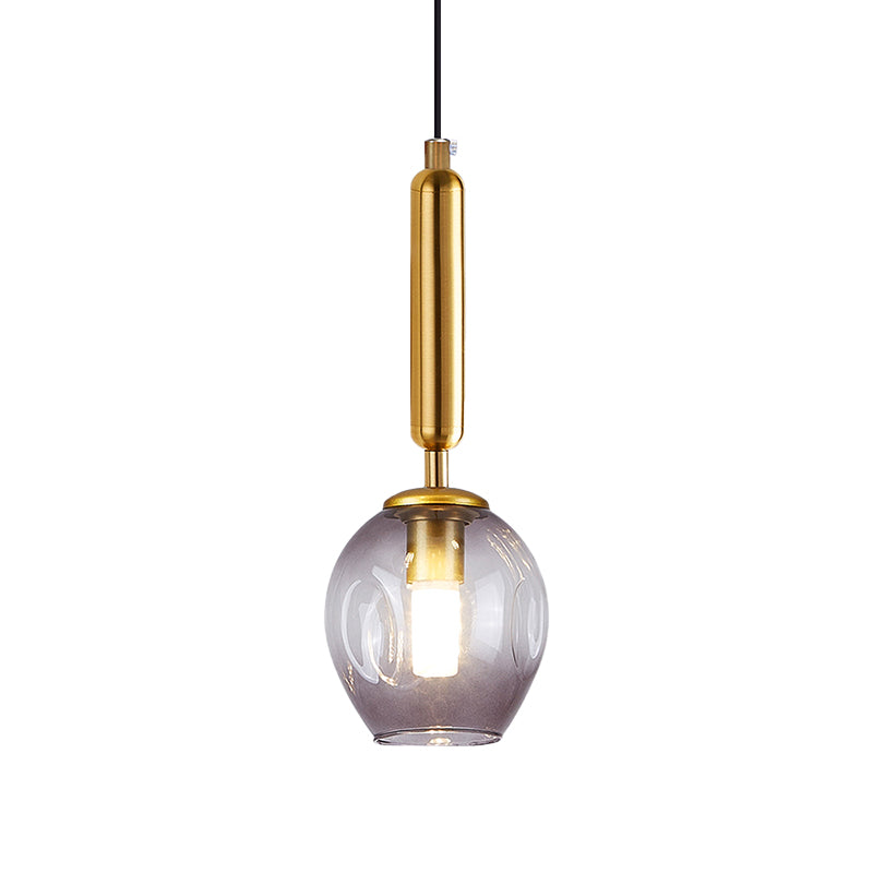 Modernist Pendant Lamp Fixture With Blue/Smoke Gray Dimpled Glass For Tulip Bedside Hanging Lighting