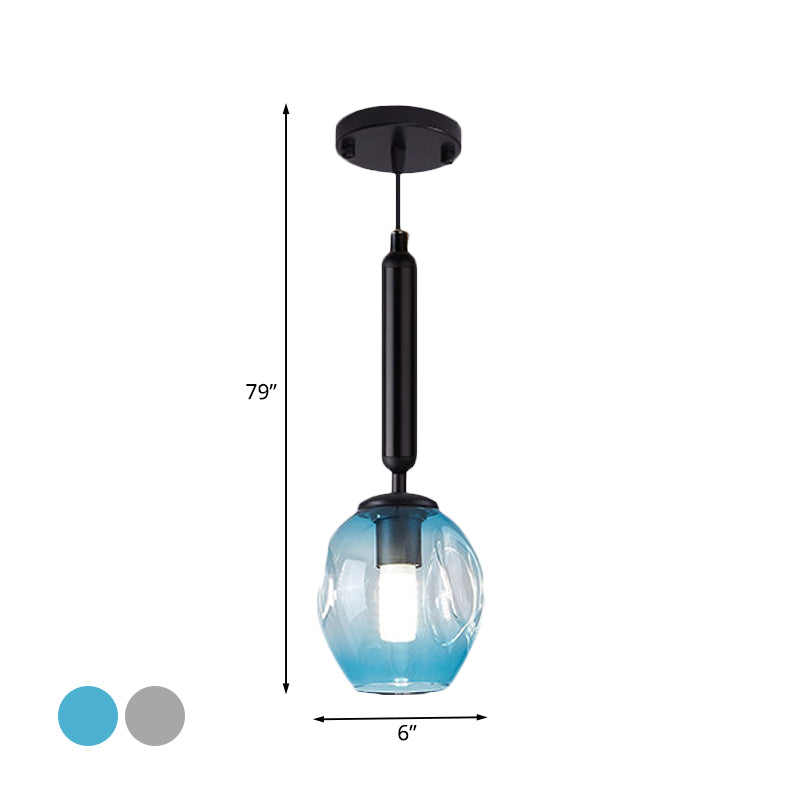 Modernist Pendant Lamp Fixture With Blue/Smoke Gray Dimpled Glass For Tulip Bedside Hanging Lighting