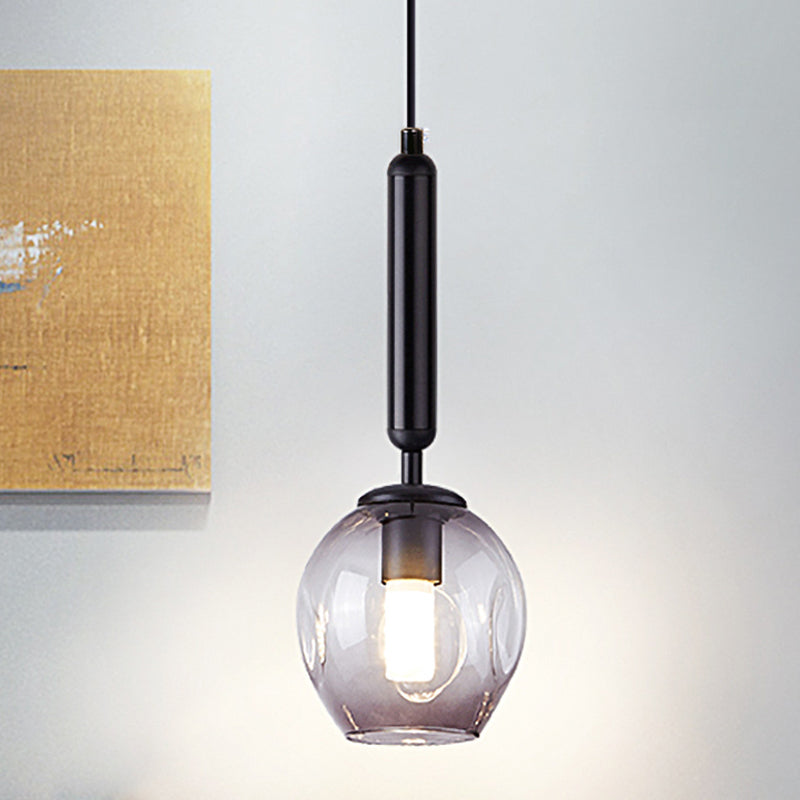 Modernist Pendant Lamp Fixture With Blue/Smoke Gray Dimpled Glass For Tulip Bedside Hanging Lighting