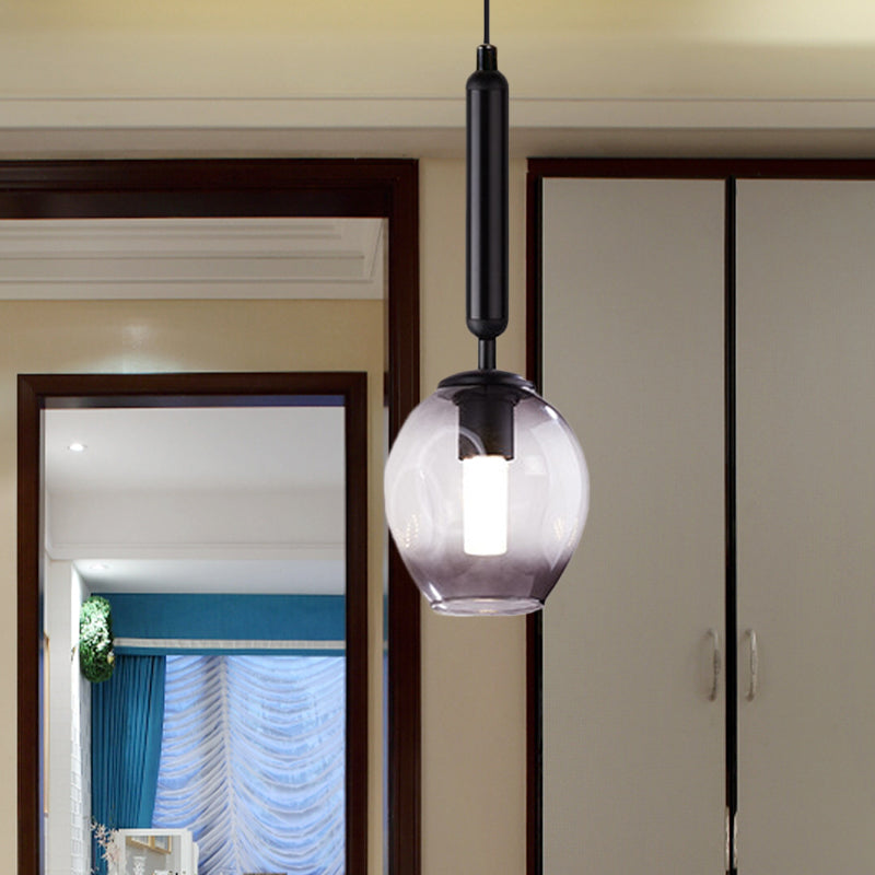Modernist Pendant Lamp Fixture With Blue/Smoke Gray Dimpled Glass For Tulip Bedside Hanging Lighting