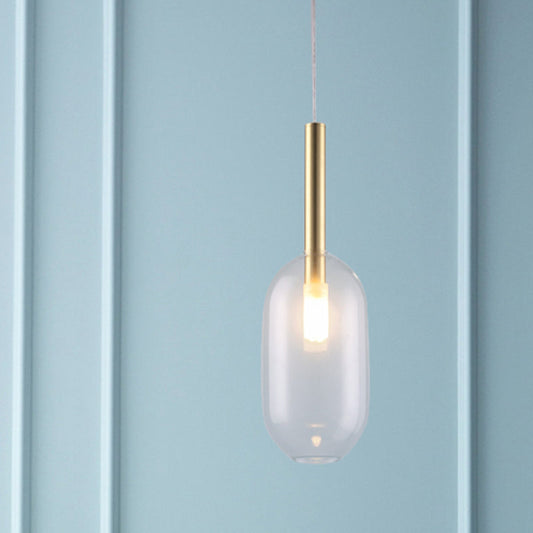 Lampe suspendue à LED en laiton avec abat-jour en verre transparent pour un salon élégant