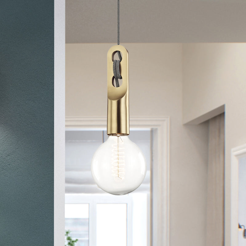 Vintage Gold Bulb-Shaped Suspension Light With Clear Glass Pendant And Hanging Rope