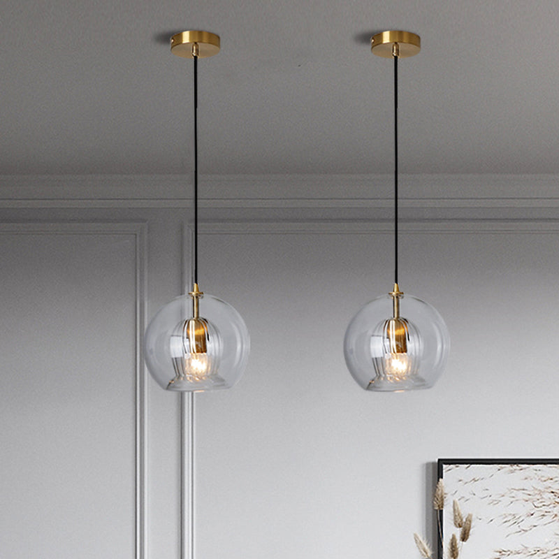 Postmodern Global Clear Glass Mini Hanging Light Brass Suspension Lamp, 6"/10" Wide