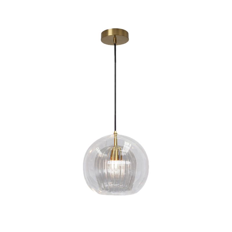 Postmodern Global Clear Glass Mini Hanging Light Brass Suspension Lamp, 6"/10" Wide
