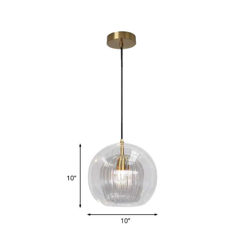 Postmodern Global Clear Glass Mini Hanging Light Brass Suspension Lamp, 6"/10" Wide