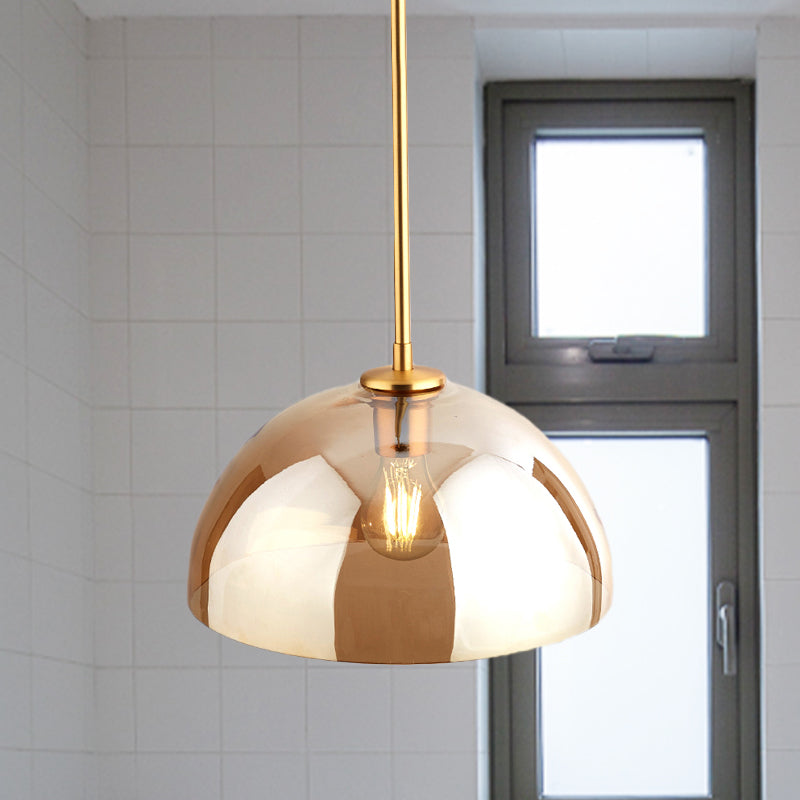 Minimalist Gold Pendant Light Kit | Single-Bulb Tan/Smoke Gray Mirror Glass Hanging Ceiling Lamp Tan