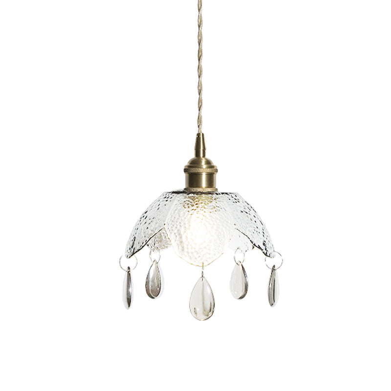 Vintage Brass Scalloped Bowl Pendant Lamp - 1 Bulb Clear/Smoke Gray Water Glass Suspended Lighting
