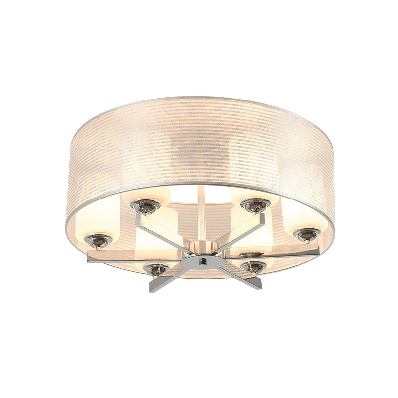 Luminaire à tambour semi-encastré en verre blanc minimaliste avec finition chromée - 6 lumières, abat-jour tubulaire