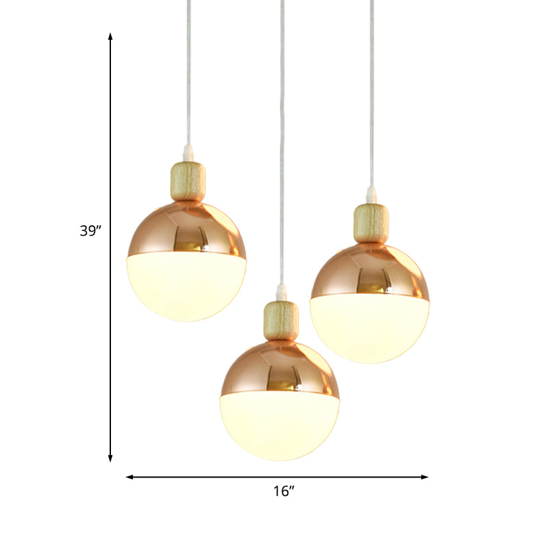 Modernist Rose Gold multi-pendant dining room light with Opal Glass Shade