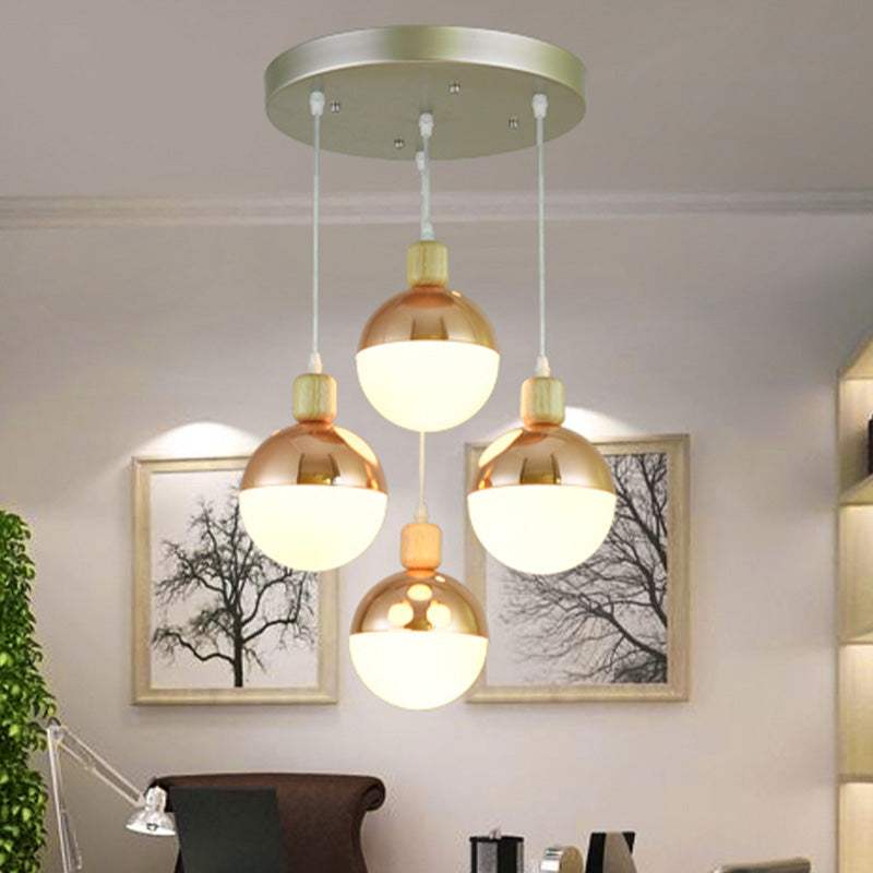 Modernist Rose Gold multi-pendant dining room light with Opal Glass Shade