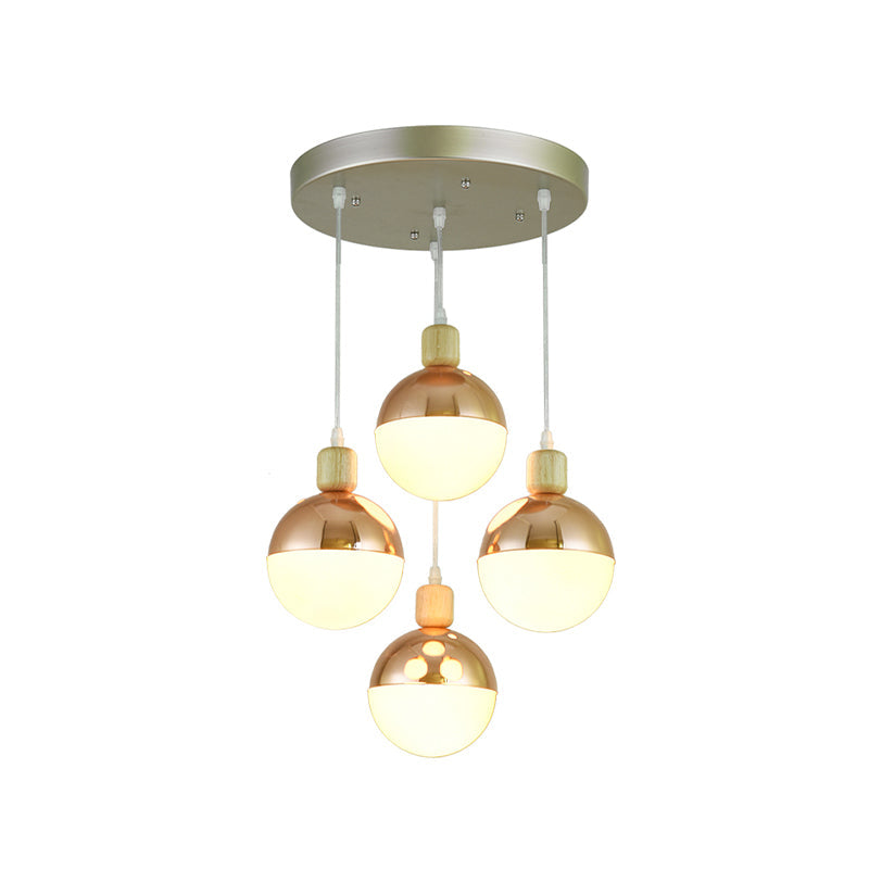 Modernist Rose Gold multi-pendant dining room light with Opal Glass Shade