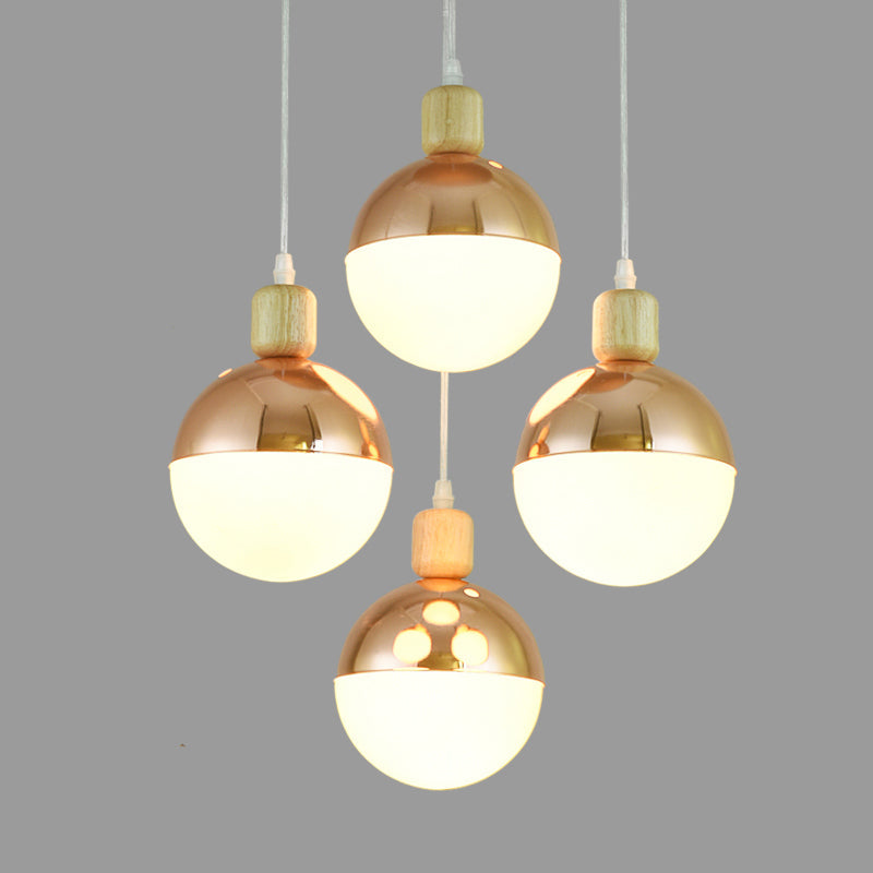 Modernist Rose Gold Multi-Pendant Ceiling Light With Opal Glass Shades - Ideal For Dining Room