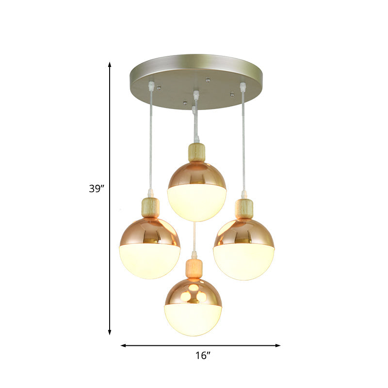 Modernist Rose Gold multi-pendant dining room light with Opal Glass Shade