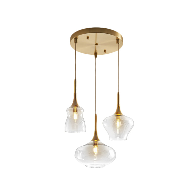 Modern Wavy Glass Ceiling Light with 3 Bulbs and Gold Pendant