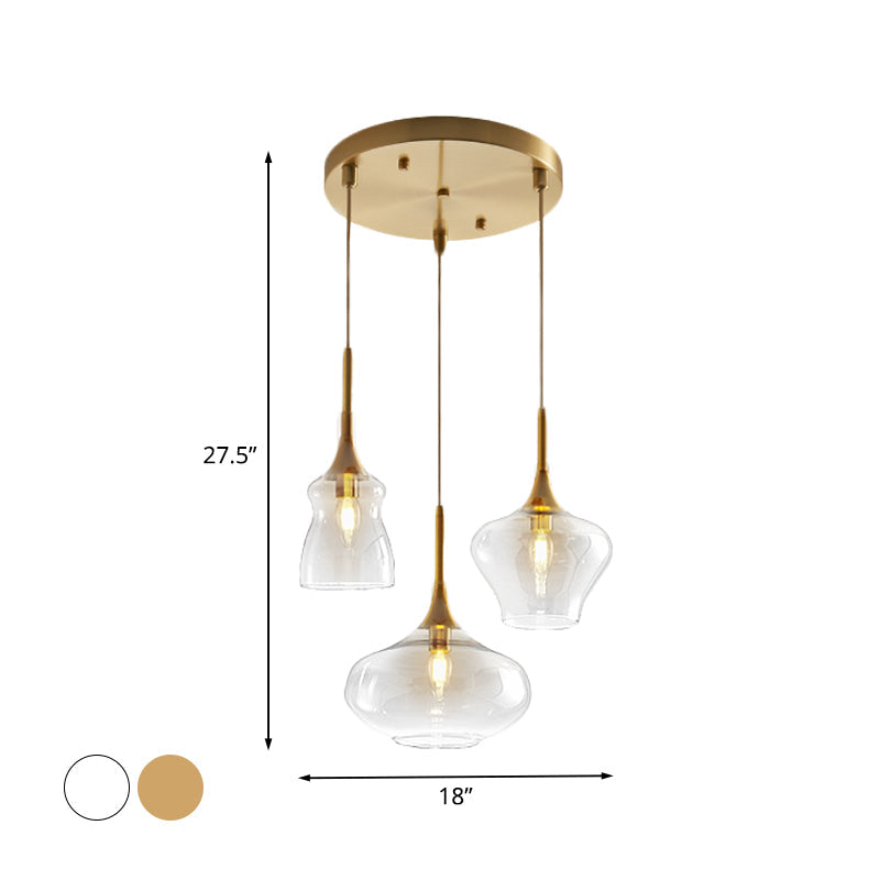 Modern Wavy Glass Ceiling Light with 3 Bulbs and Gold Pendant